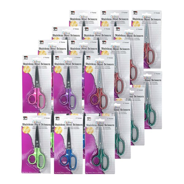Charles Leonard Children's 5in Scissors, Pointed Tip, Assorted Colors, 24PK 80505